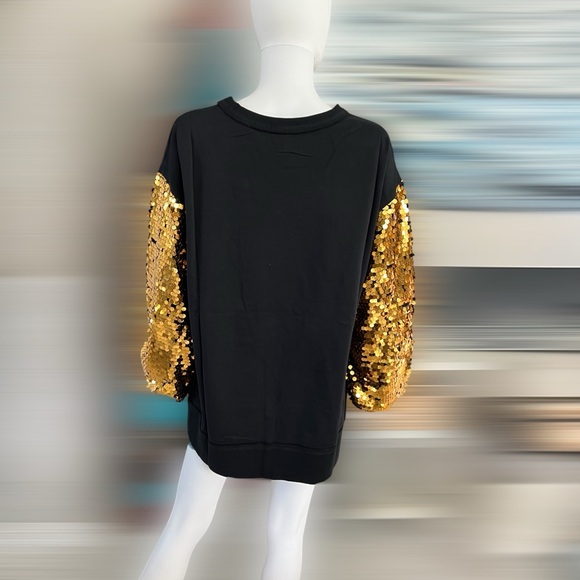 FANTASTIC FAWN Gold sequin french terry oversized pullover S M L - Picture 5 of 8